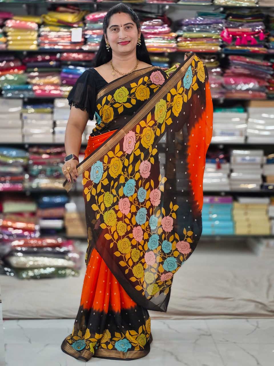 2D Bandhani Floral Georgette-F186